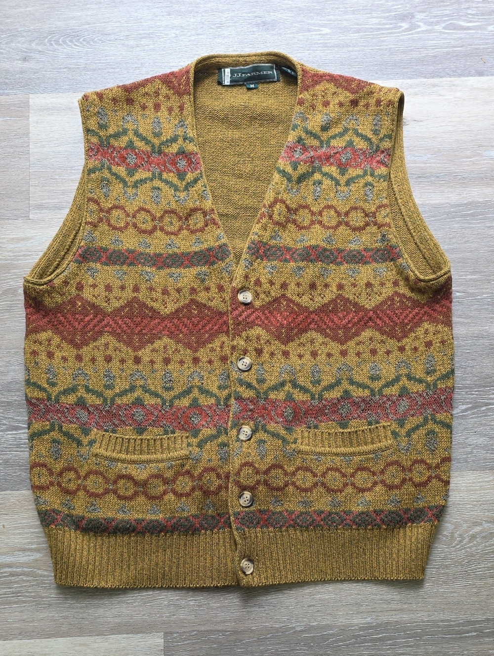 VNTG J.J. FARMER Mens Fair Isle Grandpacore Sweater Vest Cotton Wool Blend Sz M